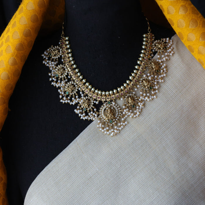 Antique pearl short necklace and earrings SS12932