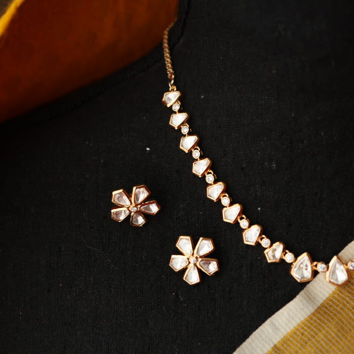 Minimal kundan short necklace with earrings MS1031