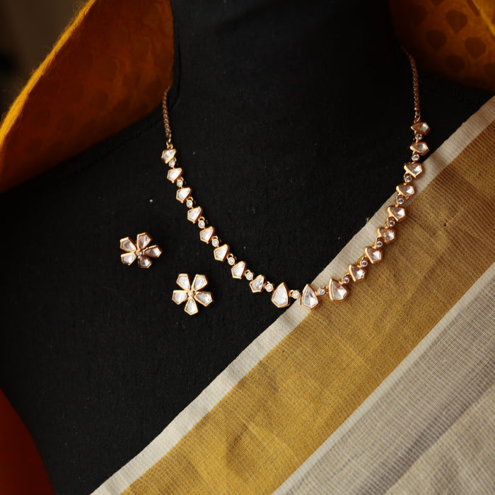 Minimal kundan short necklace with earrings MS1031