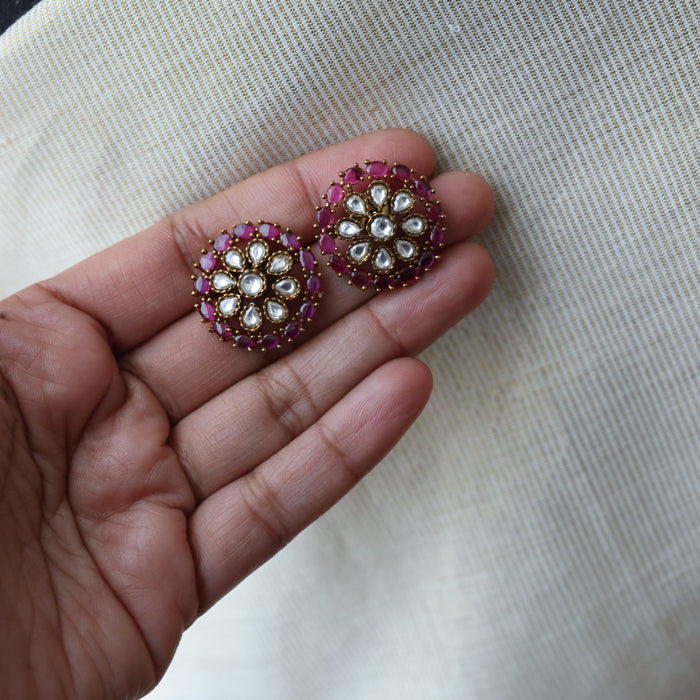 Trendy pink stone choker necklace with earrings and tikka TP0013