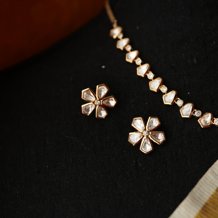 Minimal kundan short necklace with earrings MS1031