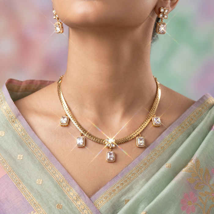 Minimal kundan short necklace with earrings MS119