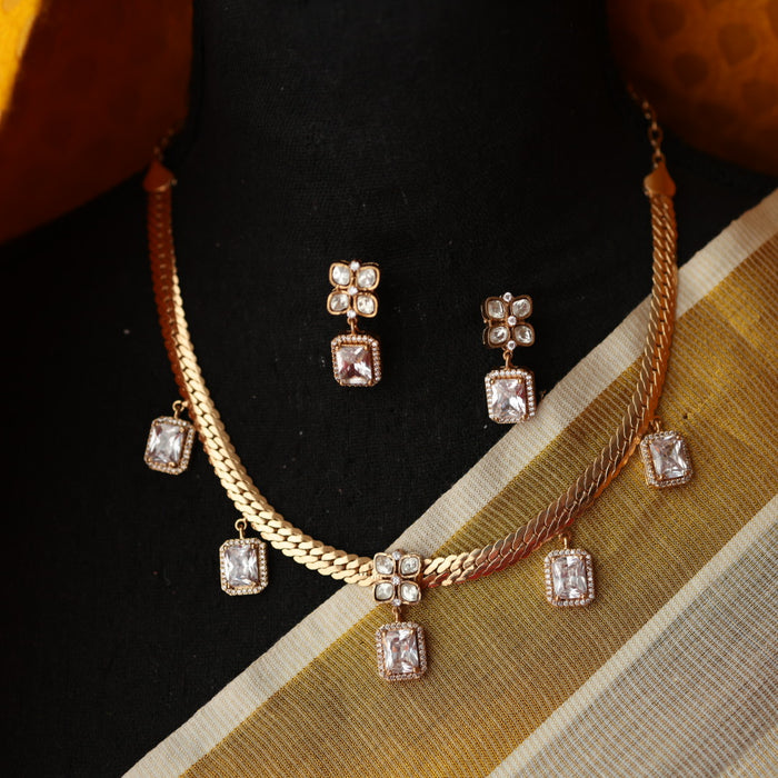 Minimal kundan short necklace with earrings MS119