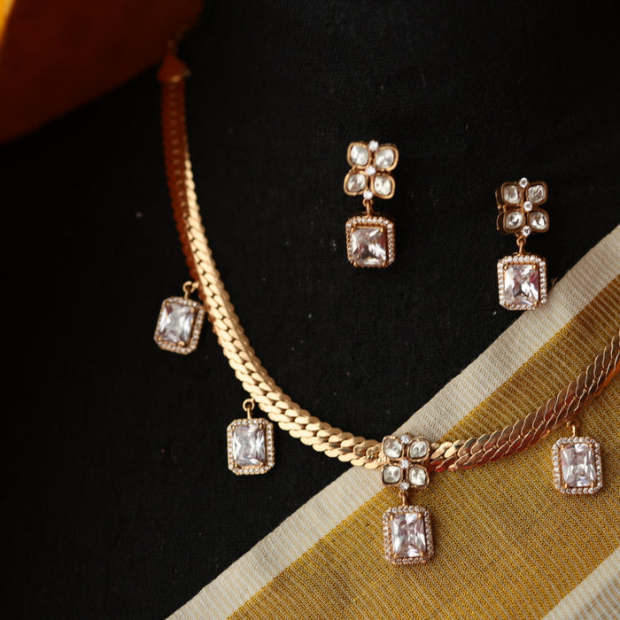 Minimal kundan short necklace with earrings MS119