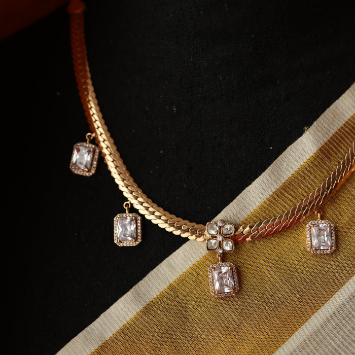 Minimal kundan short necklace with earrings MS119