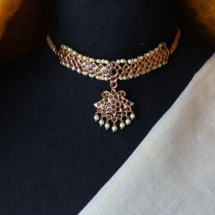 Antique ruby stone choker necklace with earrings CCB10123