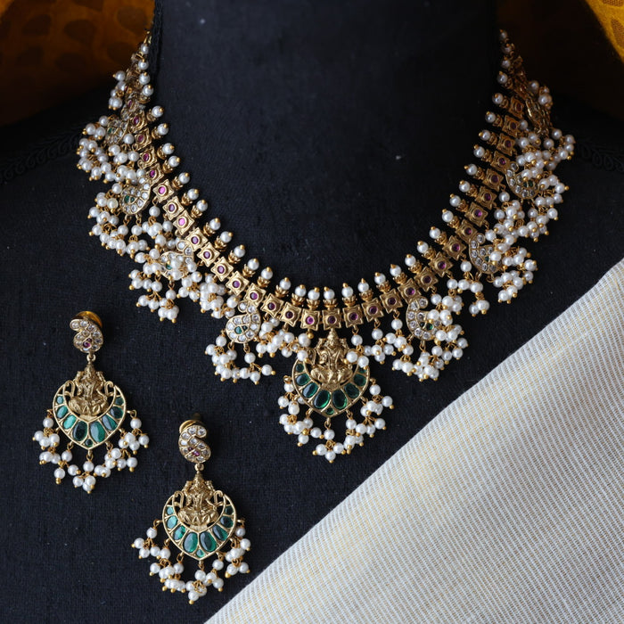 Antique pearl short necklace and earrings SS12933