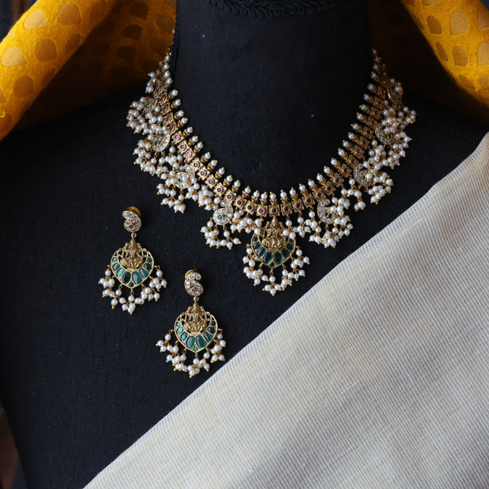 Antique pearl short necklace and earrings SS12933