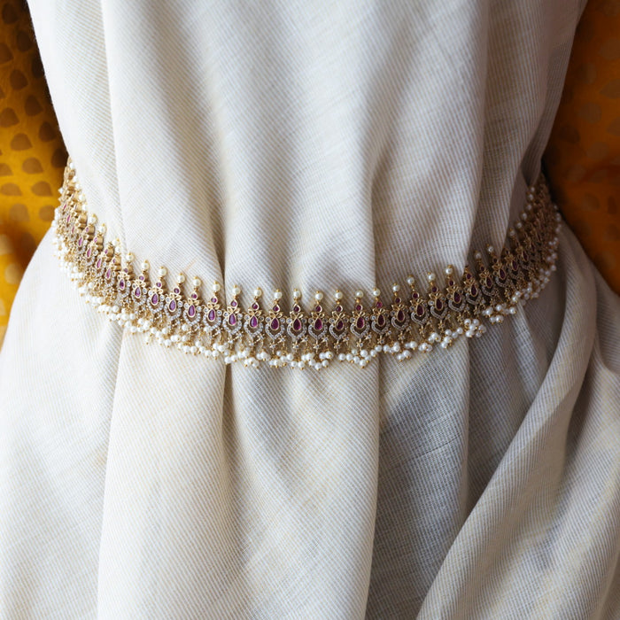 Antique gold and pearl floral design waistchain AW4999