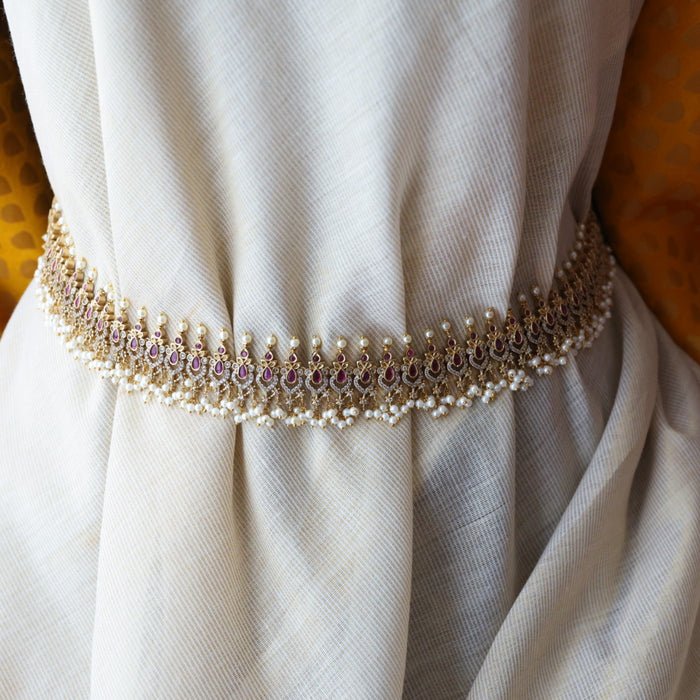 Antique gold and pearl floral design waistchain AW4999