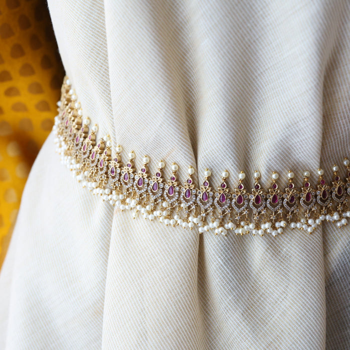 Antique gold and pearl floral design waistchain AW4999