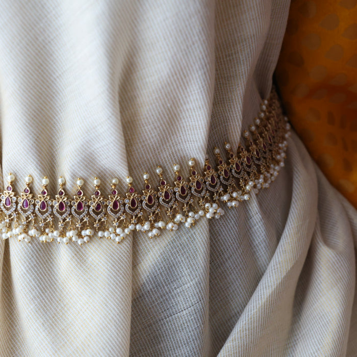 Antique gold and pearl floral design waistchain AW4999