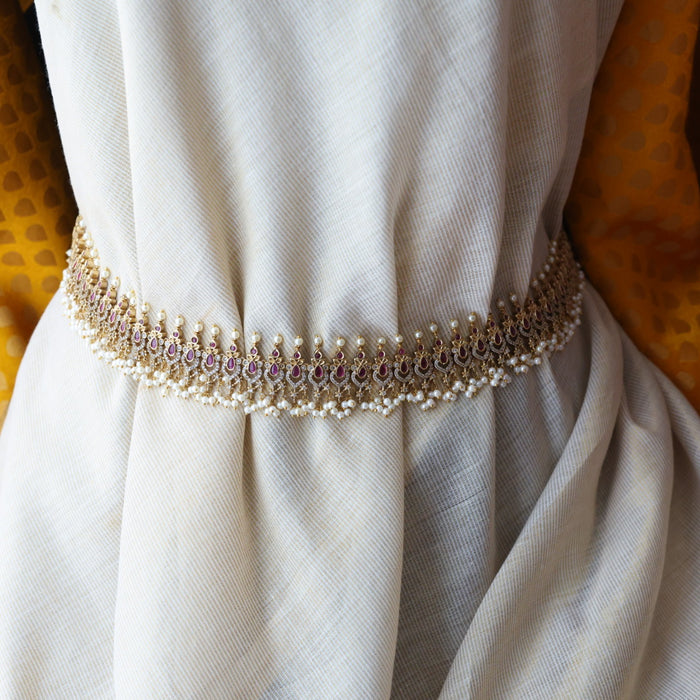 Antique gold and pearl floral design waistchain AW4999