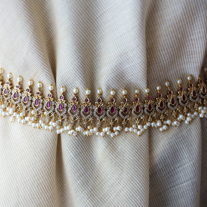 Antique gold and pearl floral design waistchain AW4999