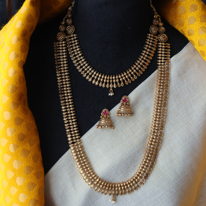 Antique gold long and short necklace and earrings HLS0012