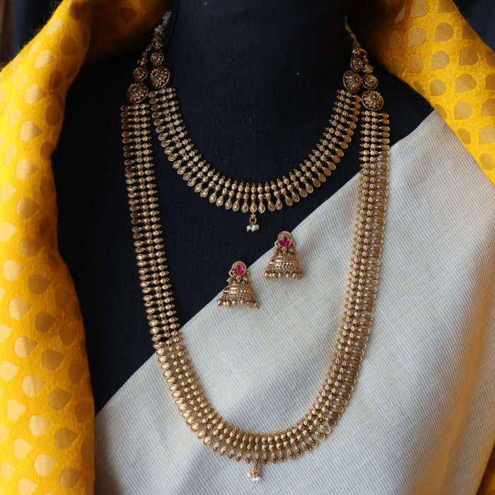 Antique gold long and short necklace and earrings HLS0012