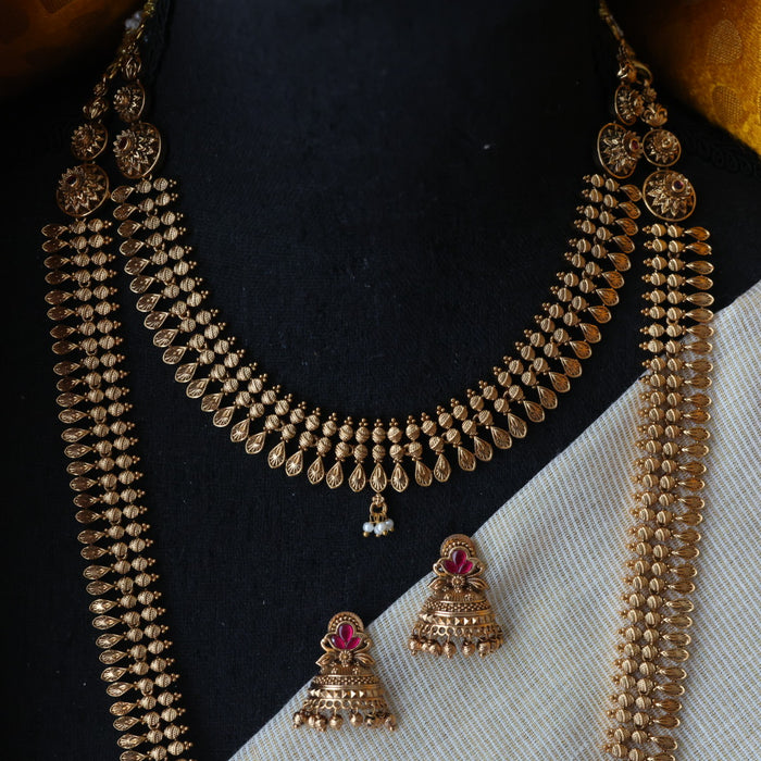 Antique gold long and short necklace and earrings HLS0012