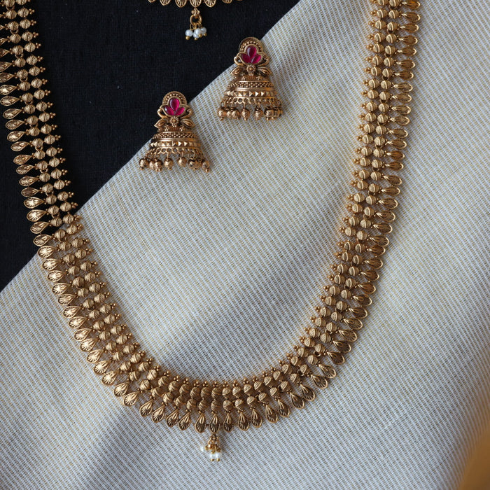 Antique gold long and short necklace and earrings HLS0012