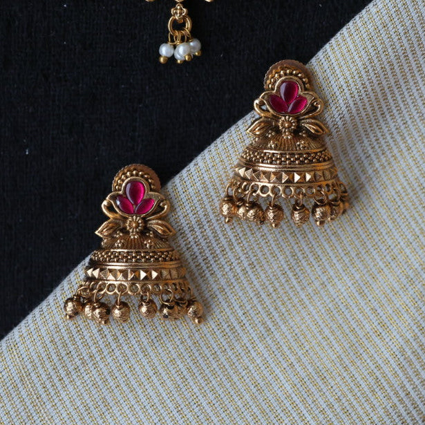 Antique gold long and short necklace and earrings HLS0012