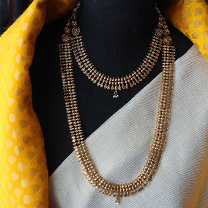 Antique gold long and short necklace and earrings HLS0012