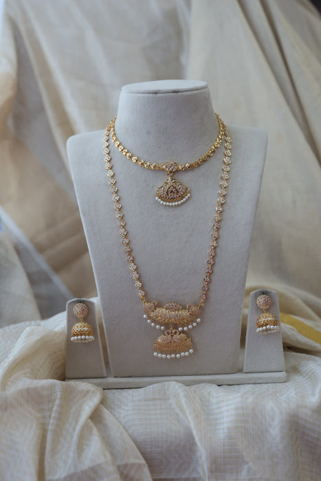 Heritage gold plated padakam long and short necklace set with earrings HPS532