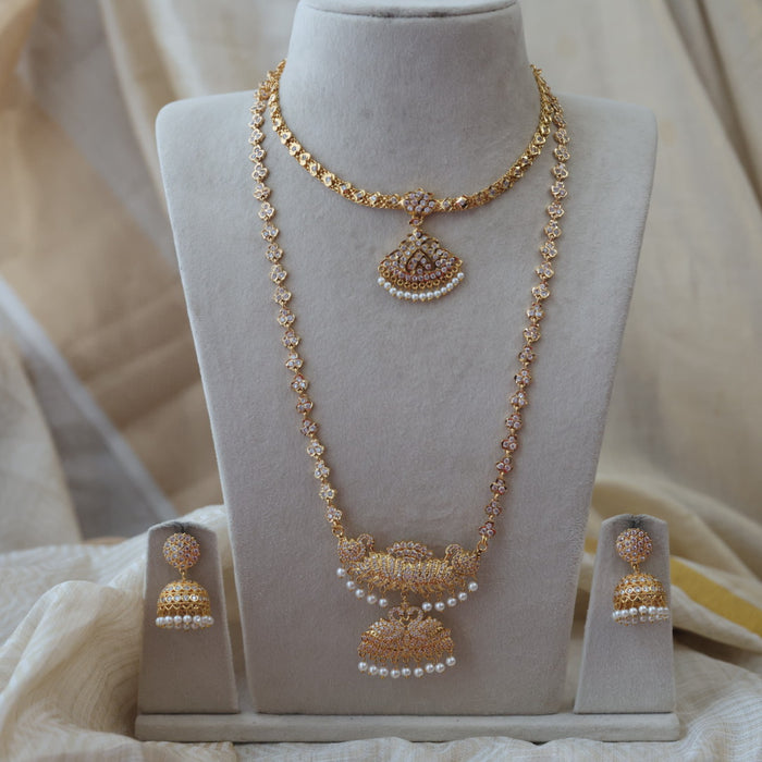 Heritage gold plated padakam long and short necklace set with earrings HPS532