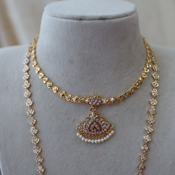 Heritage gold plated padakam long and short necklace set with earrings HPS532
