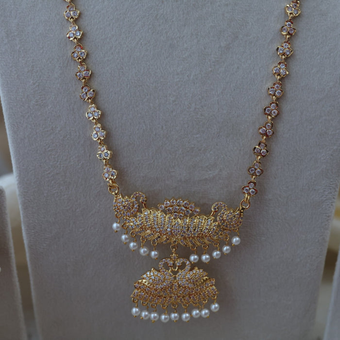 Heritage gold plated padakam long and short necklace set with earrings HPS532