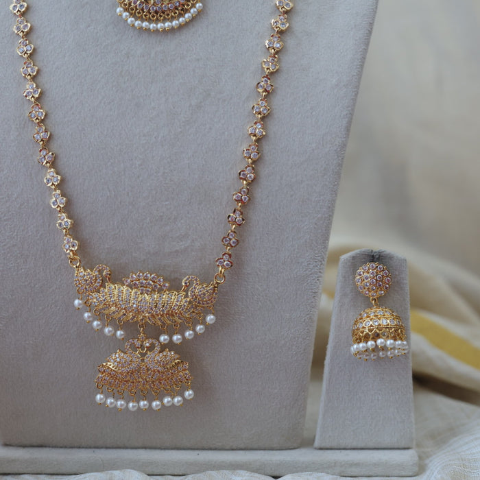 Heritage gold plated padakam long and short necklace set with earrings HPS532