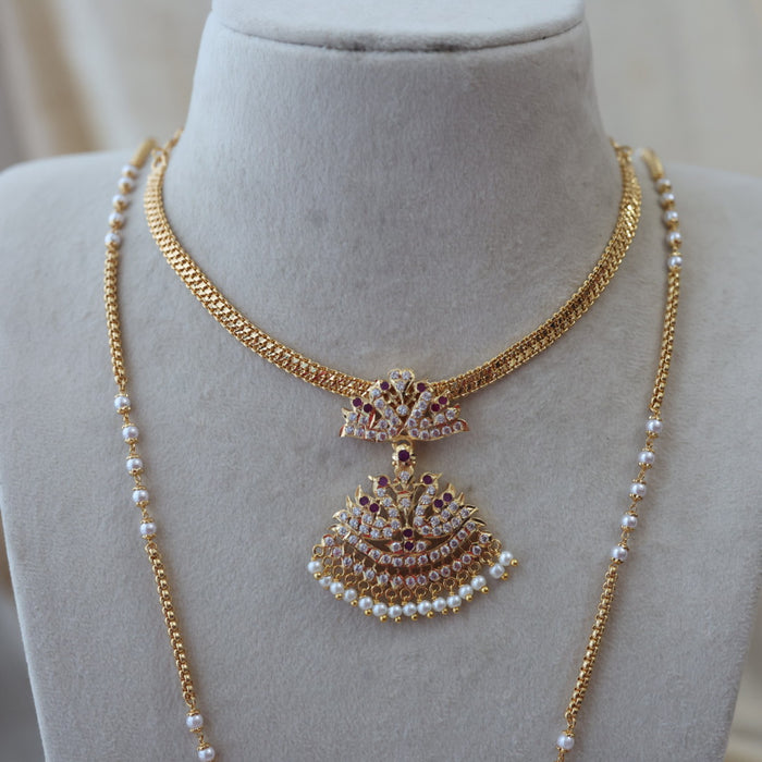 Heritage gold plated padakam long and short necklace set with earrings HPS553