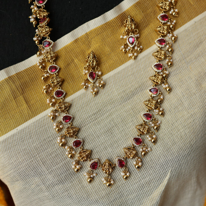 Antique ruby white stone long necklace with earrings /waistchain  LL03556