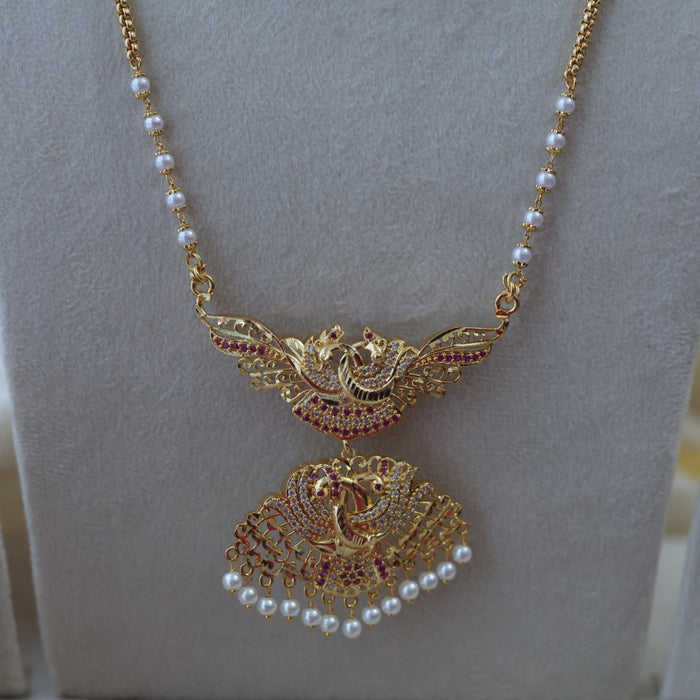 Heritage gold plated padakam long and short necklace set with earrings HPS553