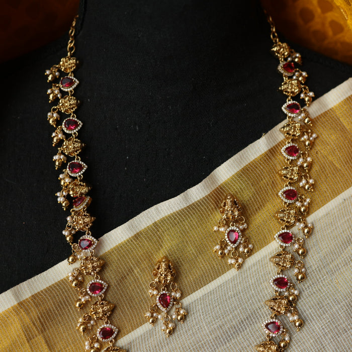Antique ruby white stone long necklace with earrings /waistchain  LL03556