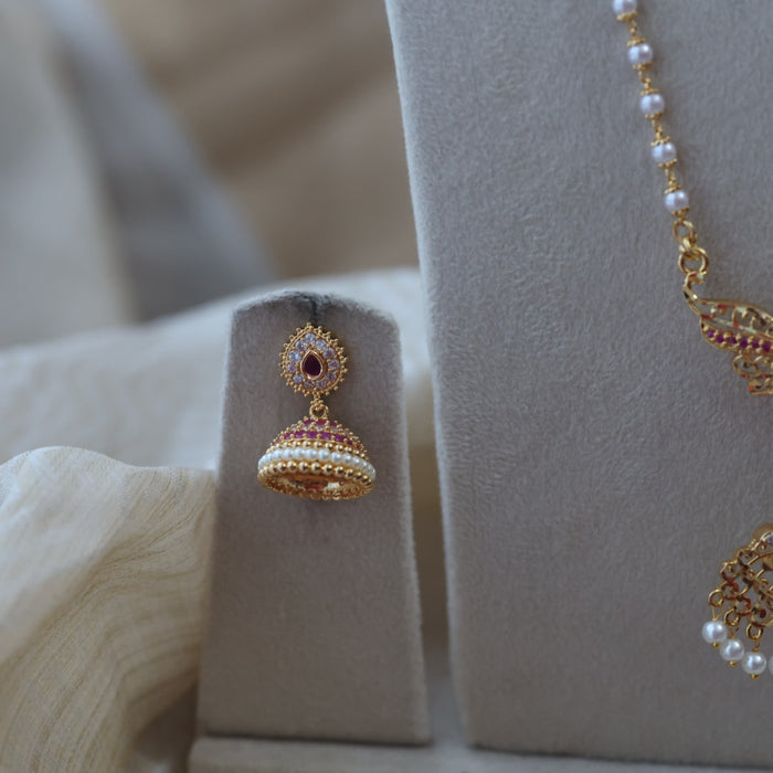 Heritage gold plated padakam long and short necklace set with earrings HPS553