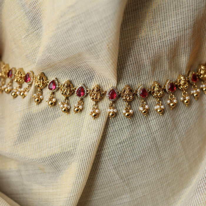 Antique ruby white stone long necklace with earrings /waistchain  LL03556