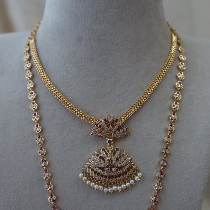 Heritage gold plated padakam long and short necklace set with earrings HPS5233