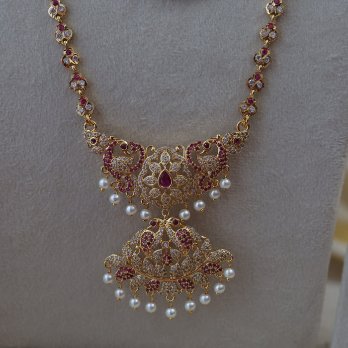 Heritage gold plated padakam long and short necklace set with earrings HPS5233