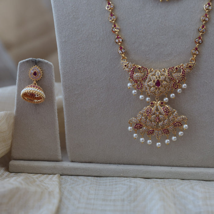 Heritage gold plated padakam long and short necklace set with earrings HPS5233