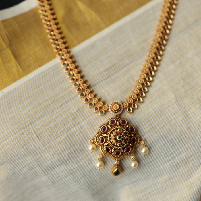 Antique gold long necklace with earrings LL021567