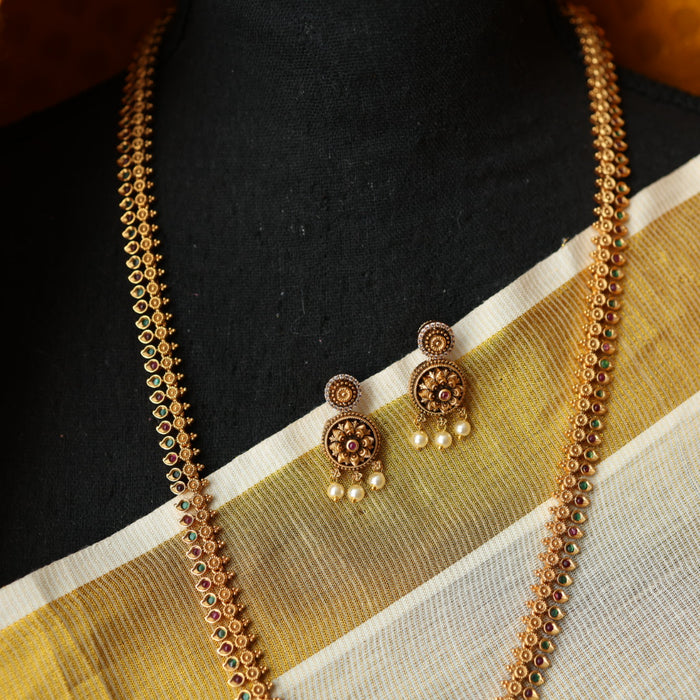 Antique gold long necklace with earrings LL021567