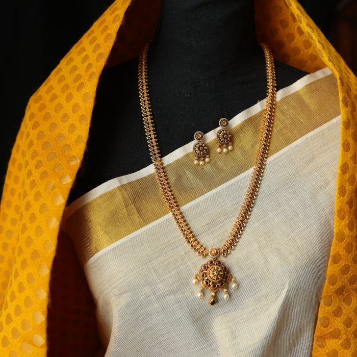 Antique gold long necklace with earrings LL021567