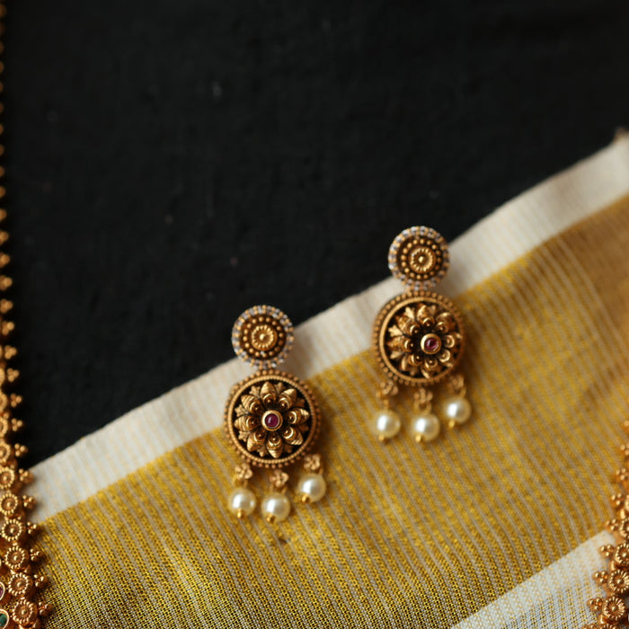 Antique gold long necklace with earrings LL021567