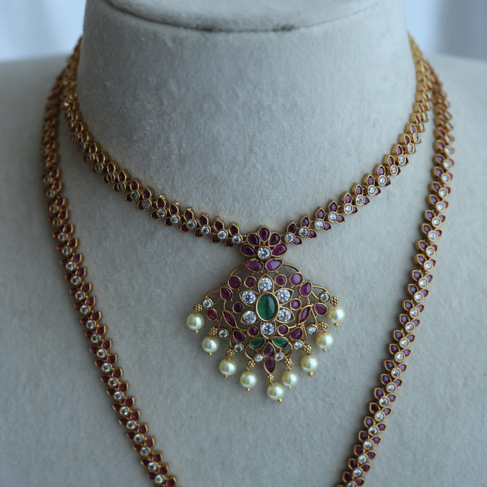 Antique long and short necklace with earrings HLS2711