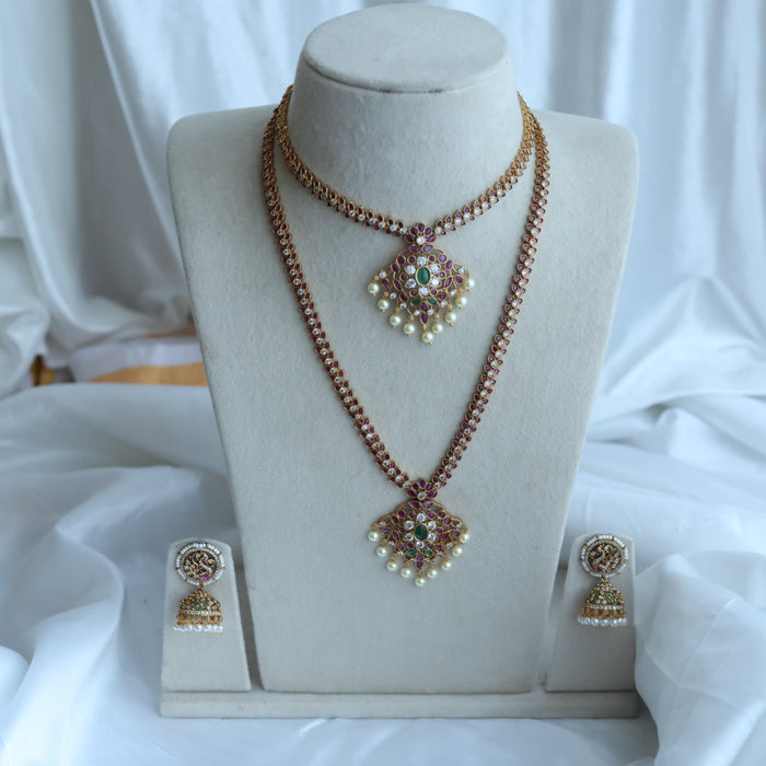 Antique long and short necklace with earrings HLS2711