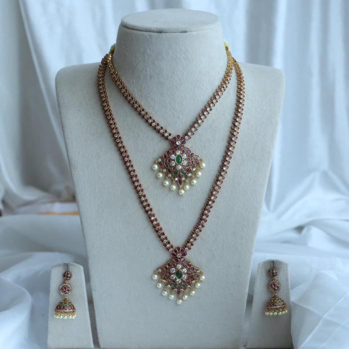 Antique long and short necklace with earrings HLS2711