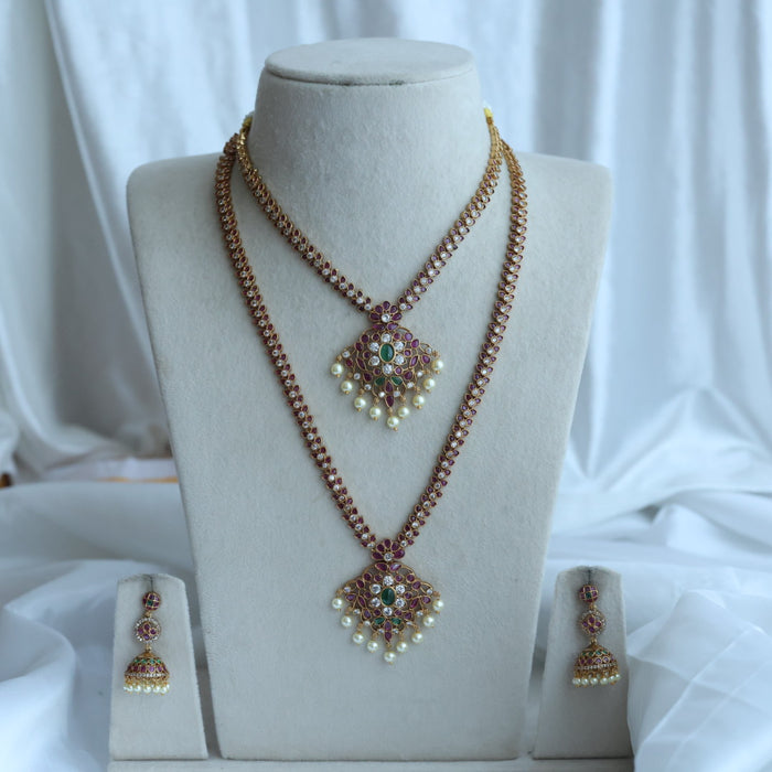 Antique long and short necklace with earrings HLS2711