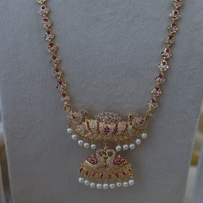 Heritage gold plated padakam long and short necklace set with earrings HPS98778