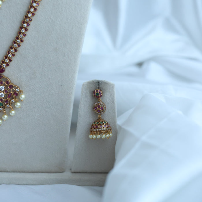 Antique long and short necklace with earrings HLS2711