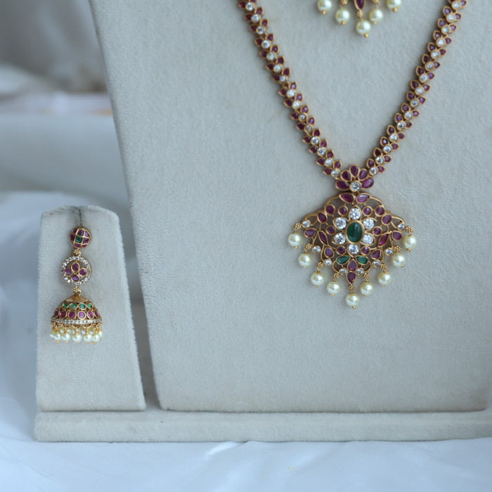 Antique long and short necklace with earrings HLS2711