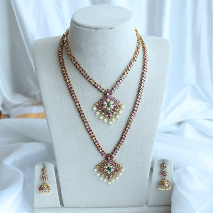 Antique long and short necklace with earrings HLS2711